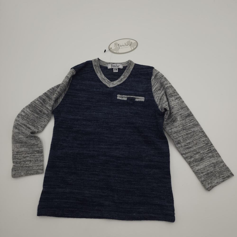Frenchie Mini Couture Long Sleeve Amazing Tee in Blue/Gray Size 9-12 Months